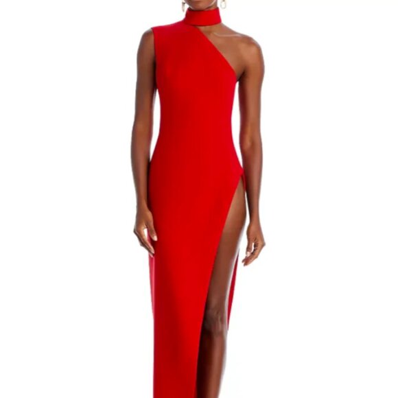 MONOT Womens Red Lined One Shoulder High Leg Cutaway Sleeveless Dress UK 1O, US6 - Picture 1 of 4